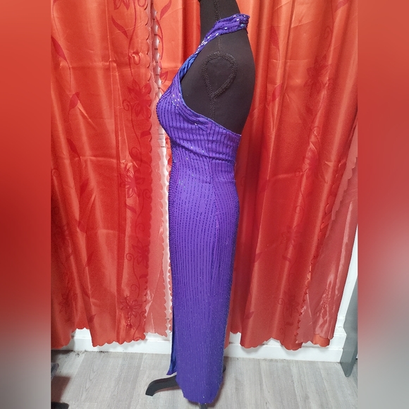 Vintage Purple Beaded Silk Halter Gown Cocktail Dress sz 4 - Picture 2 of 13